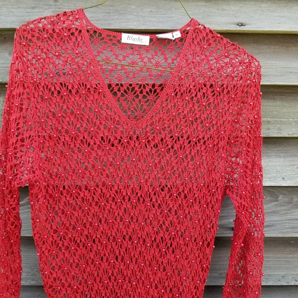 VTG 80s Red Crochet Long Sleeve Mini Dress - Picture 4 of 6